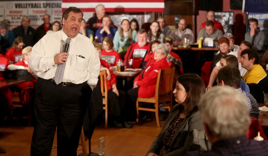 Republican presidential candidate Chris Christie, in one of his final campaign pitches before the Iowa caucuses, compares his leadership credentials as New Jersey governor with that of Donald Trump, &quot;whose only experience is being in a fake boardroom in New York City looking into a camera and saying, &#x27;You&#x27;re fired.&#x27;&quot; (Associated Press/File)