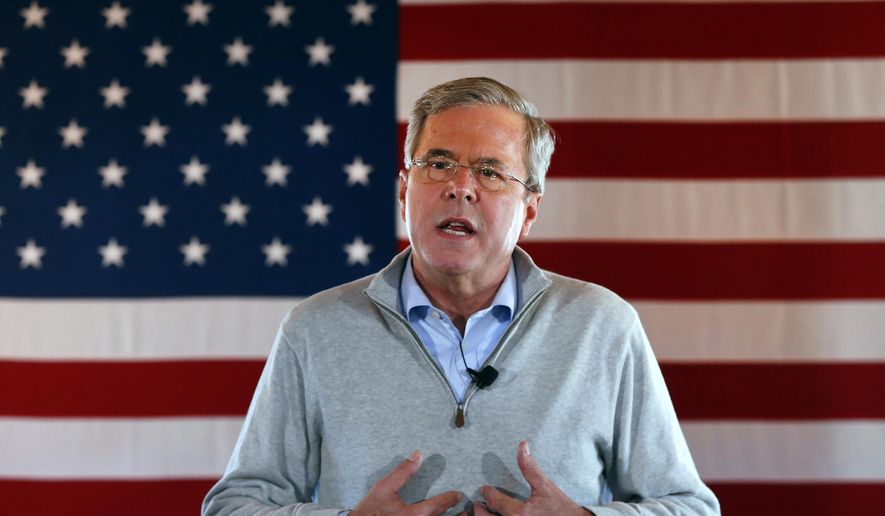 In this Jan. 29, 2016, photo, Republican presidential candidate, former Florida Gov. Jeb Bush speaks during a campaign event at Greasewood Flats Ranch in Carroll, Iowa. (AP Photo/Paul Sancya)