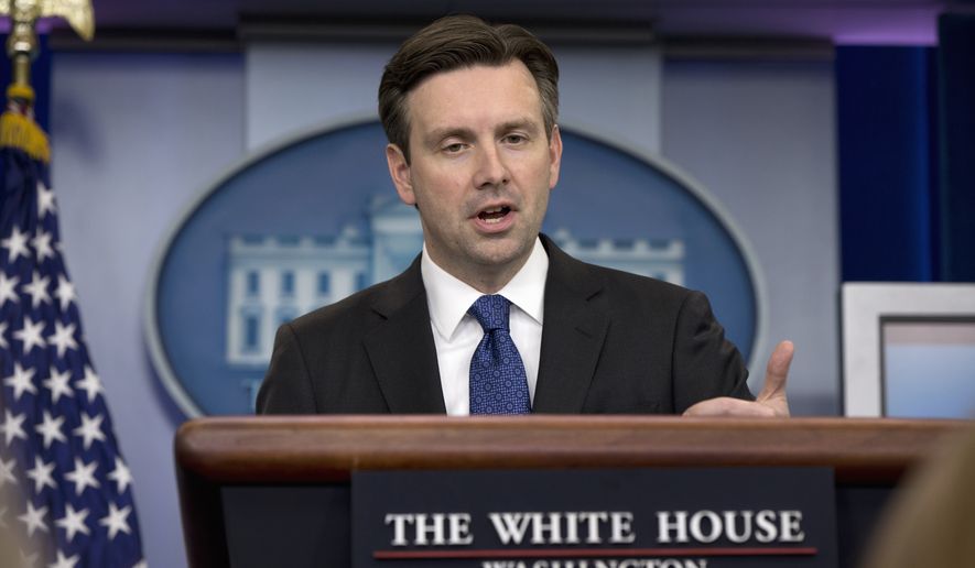 White House press secretary Josh Earnest speaks during the daily news briefing at the White House in Washington, Thursday, Jan. 28, 2016. Earnest discussed the Flint, Mich. water emergency and other topics. (AP Photo/Carolyn Kaster)