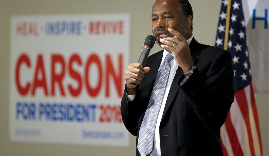 Republican presidential candidate, Ben Carson speaks during a campaign event at the University of Iowa, Friday, Jan. 29, 2016 in Iowa City, Iowa. (AP Photo/Chris Carlson)