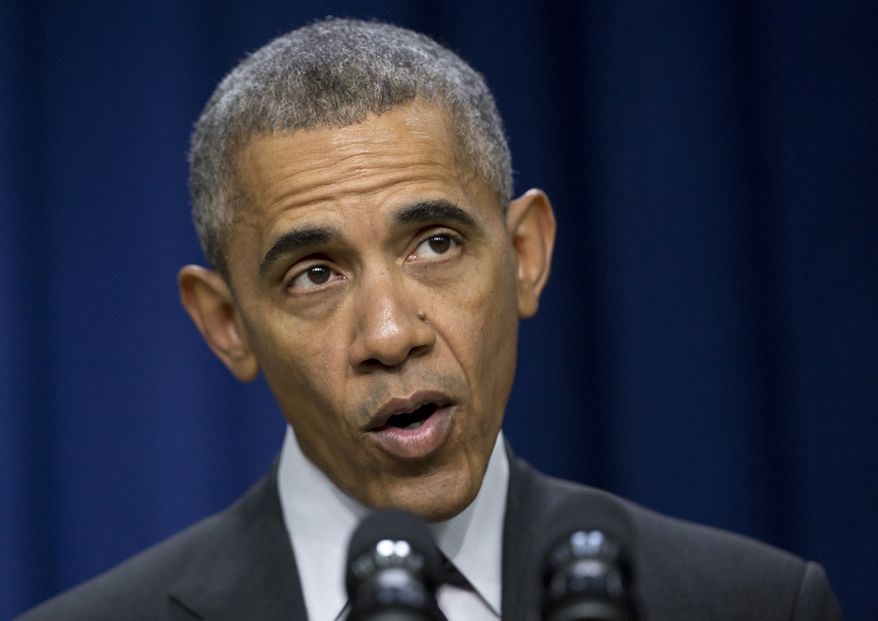 President Barack Obama speaks in the South Court Auditorium in the Eisenhower Executive Office Building on the White House complex in Washington, Friday, Jan. 29, 2016, to commemorate the 7th Anniversary of the Signing of the Lilly Ledbetter Fair Pay Act. (AP Photo/Carolyn Kaster)