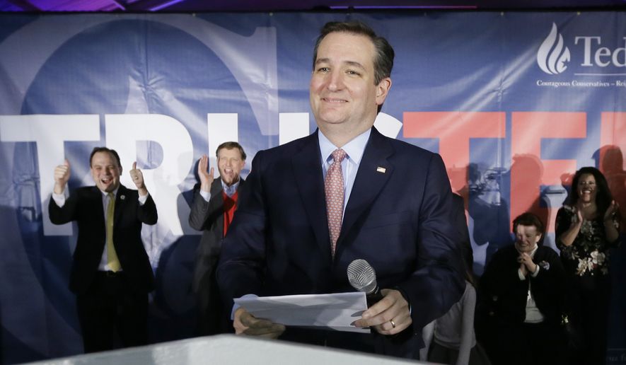 Republican presidential candidate, Sen. Ted Cruz, R-Texas, speaks during a caucus night rally, Monday, Feb. 1, 2016, in Des Moines, Iowa. (AP Photo/Charlie Neibergall)