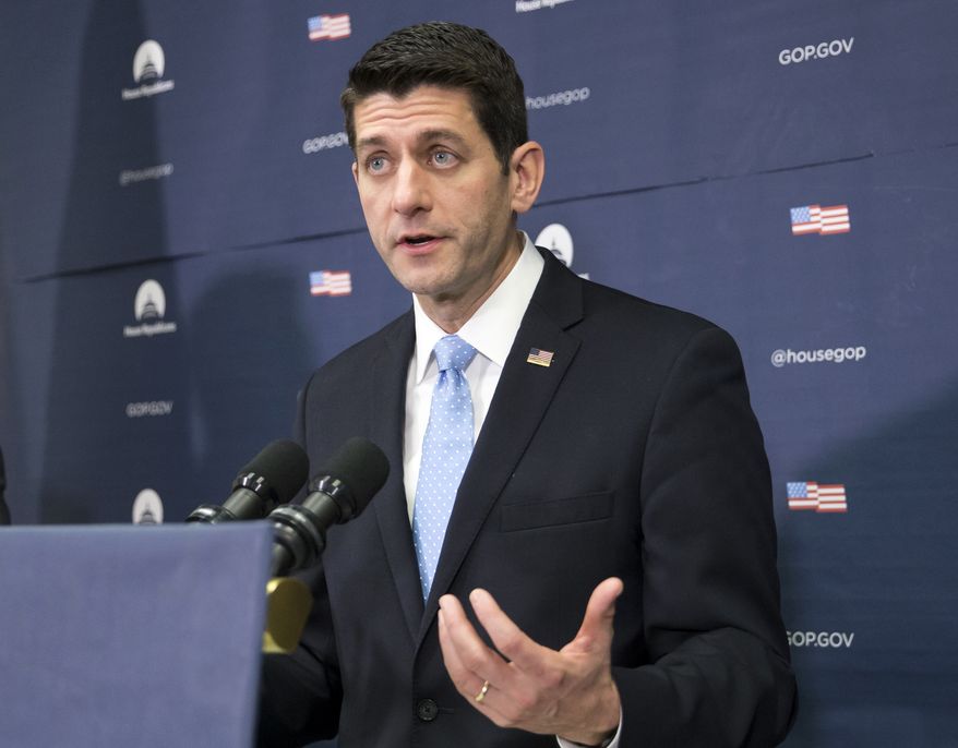 House Speaker Paul Ryan, Wisconsin Republican, speaks on Capitol Hill in Washington on Jan. 12, 2016. (Associated Press) **FILE**