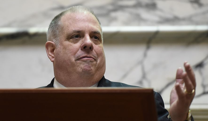 Maryland Gov. Larry Hogan delivers his State of the State address at the statehouse in Annapolis, Md., Wednesday, Feb. 3, 2016. (AP Photo/Gail Burton)