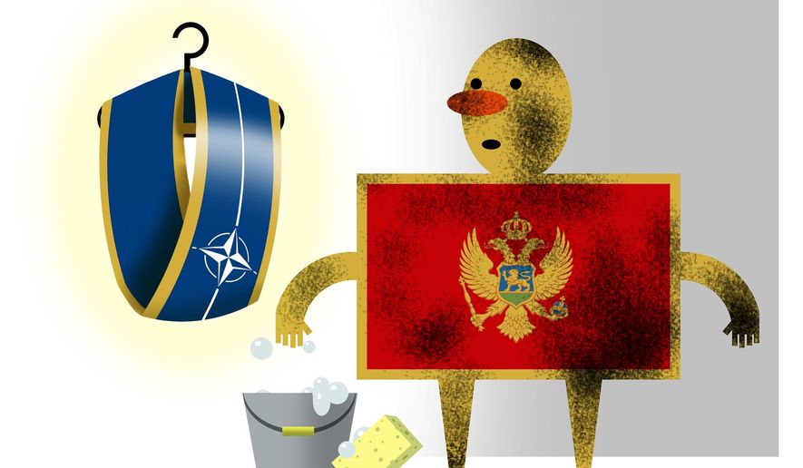 Illustration on Montenegro&#x27;s need for reform as a condition for NATO membership by Alexander Hunter/The Washington Times