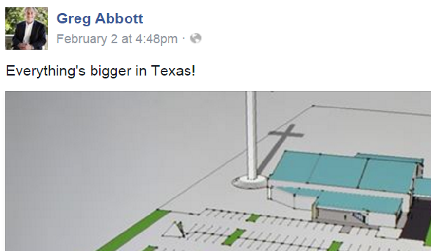 Texas Gov. Greg Abbott&#39;s remarks on his Facebook page, regarding the planned construction of an immense cross in Corpus Christi, Texas. ** FILE **