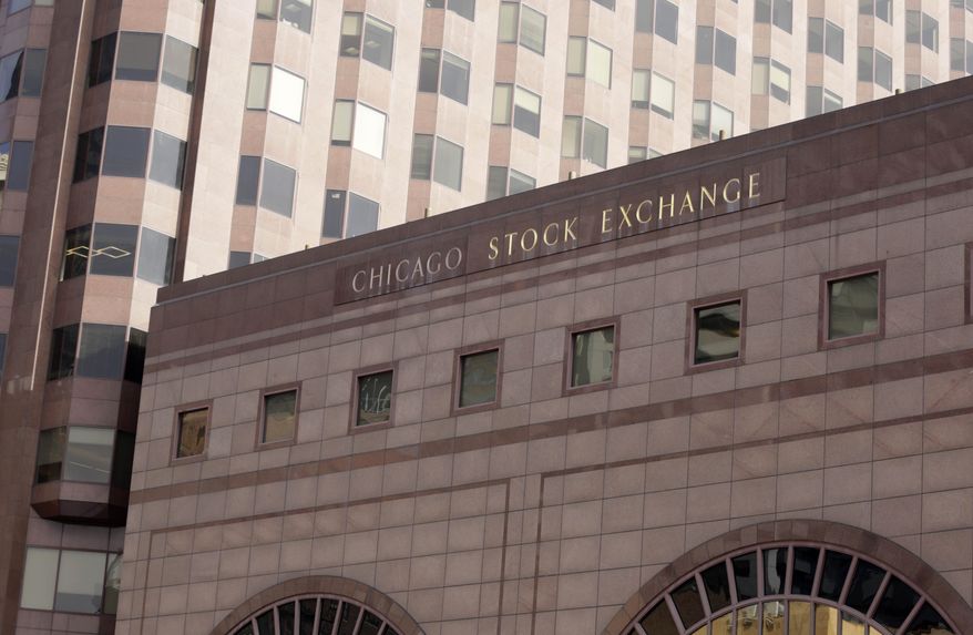 This Friday, Feb. 5, 2016, shows the building that houses the Chicago Stock Exchange in Chicago. The Chicago Stock Exchange, which was founded more than a century ago, is being bought by an investor group led by a Chinese company. The deal is expected to close in the second half of the year, but first needs approval from the U.S. Securities and Exchange Commission. (AP Photo/M. Spencer Green)
