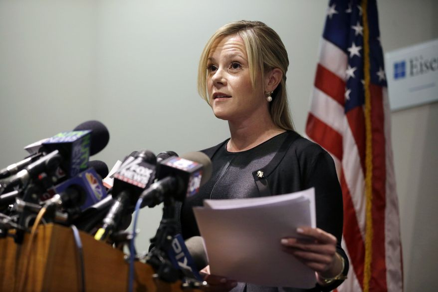 FILE - In this May 1, 2015 file photo, Bridget Anne Kelly, New Jersey Gov. Chris Christie's former deputy chief of staff, speaks at a news conference where she denies any wrongdoing in the George Washington Bridge traffic scandal, in Livingston, N.J. U.S. District Judge Susan Wigenton on Friday, Feb. 5, 2016 said attorneys for Kelly and Bill Baroni can subpoena the Gibson, Dunn and Crutcher law firm for what they contend are thousands of pages of relevant documents, particularly communications between people in Christie’s office and the bridge’s operator during the September 2013 closures. (AP Photo/Mel Evans)