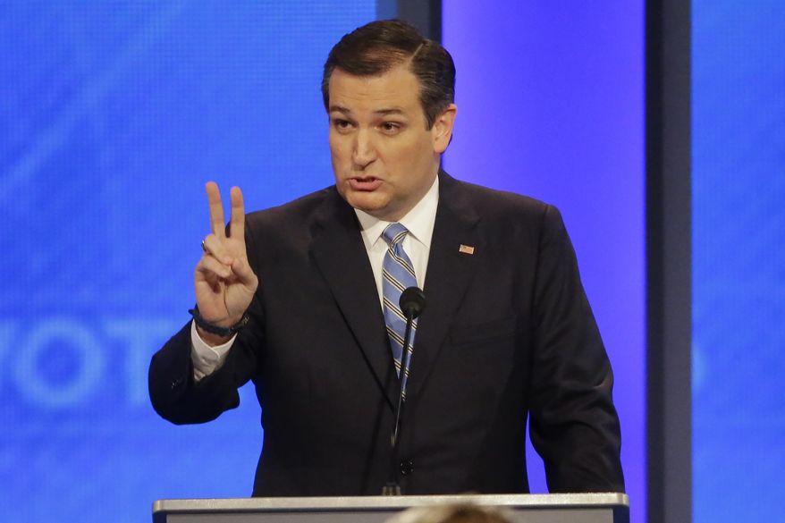 Republican presidential candidate, Sen. Ted Cruz, R-Texas, answers a question during a Republican presidential primary debate hosted by ABC News at the St. Anselm College Saturday, Feb. 6, 2016, in Manchester, N.H. (AP Photo/David Goldman)