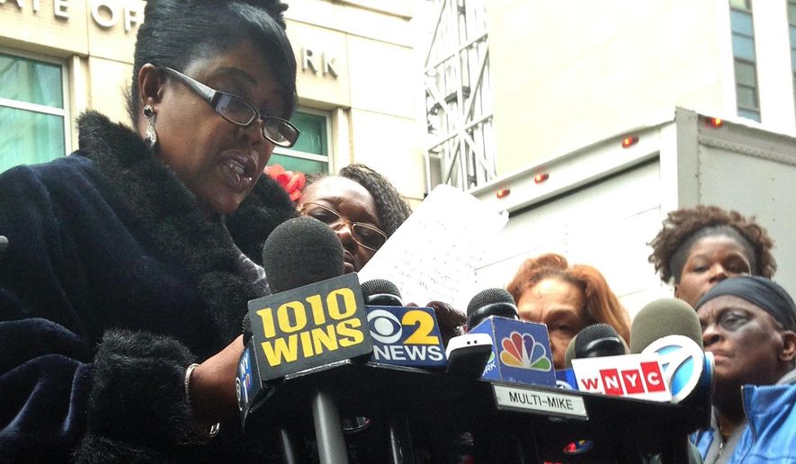 Sylvia Palmer, mother of Akai Gurley, speaks outside state Supreme Court in the Brooklyn borough of New York Monday, Feb 8, 2016, after hearing NYPD Officer Peter Liang testify about Gurley's 2014 death in a housing project stairwell. Lawyers for Liang say the evidence doesn't meet legal requirements for the charges, which accuse him of disregarding a substantial and unjustifiable risk of serious injury or death, and have asked the judge to dismiss the case. (AP Photo/Jennifer Peltz)