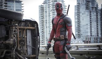 This image released by Twentieth Century Fox shows Ryan Reyonlds in a scene from the film, &quot;Deadpool.&quot; (Joe Lederer/Twentieth Century Fox Film Corp. via AP)