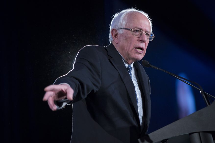 Democratic presidential candidate Sen. Bernie Sanders, I-Vt., speaks during the Jefferson Jackson Dinner, on Saturday, Feb. 13, 2016, in Denver. (AP Photo/Evan Vucci)