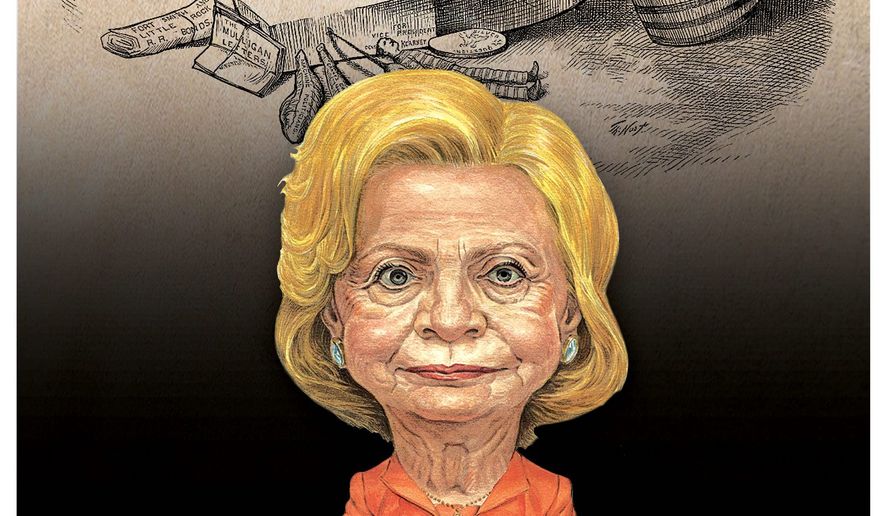 Illustration comparing Hillary&#x27;s situation to that of James. G. Blaine in the 19th century by Alexander Hunter/The Washington Times