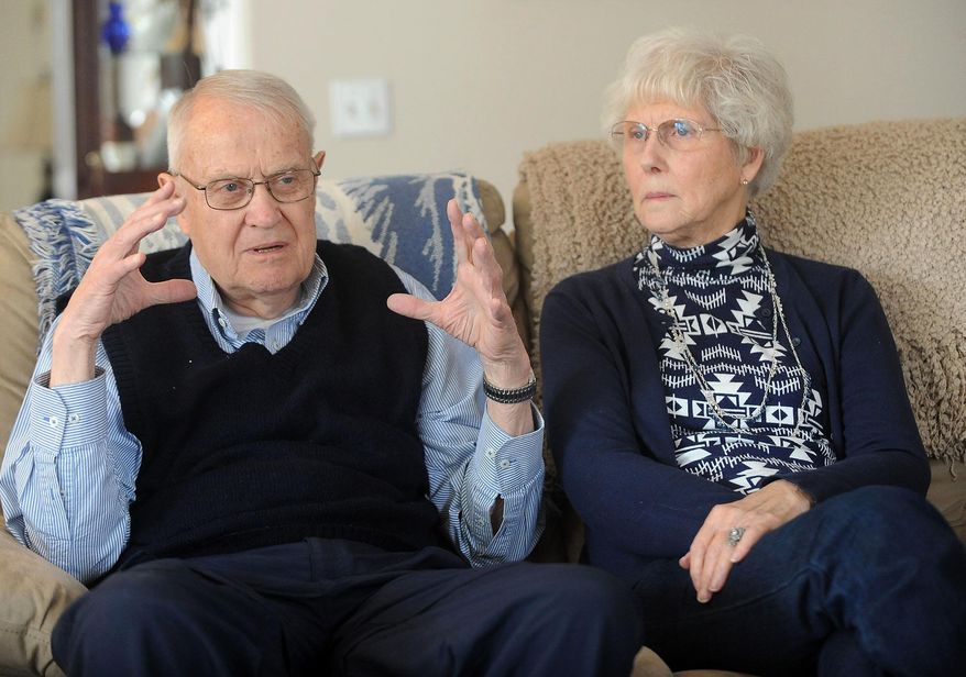 In this photo taken on Monday, Feb. 1, 2016, Glenn Baker and his wife Carol discuss Dr. Albert Starr and the heart valve he implanted in to Baker in 1965, in Vancouver, Wash. Baker is the oldest person alive with that particular model of heart valve. (Natalie Behring (/The Columbian via AP) MANDATORY CREDIT