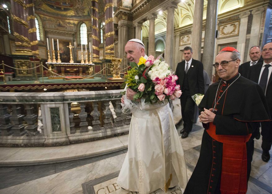 Pope Francis arrives to pay a visit to the St. Mary Major Basilica Rome, Thursday, Feb. 18, 2016. Pope Francis landed in Rome Thursday after a week-long trip to Mexico. (AP Photo/Alessandra Tarantino)