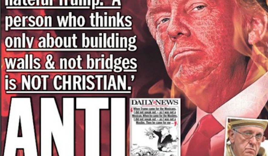 The New York Daily News revealed a new cover blasting Donald Trump for his remarks against Pope Francis (Image: Twitter)