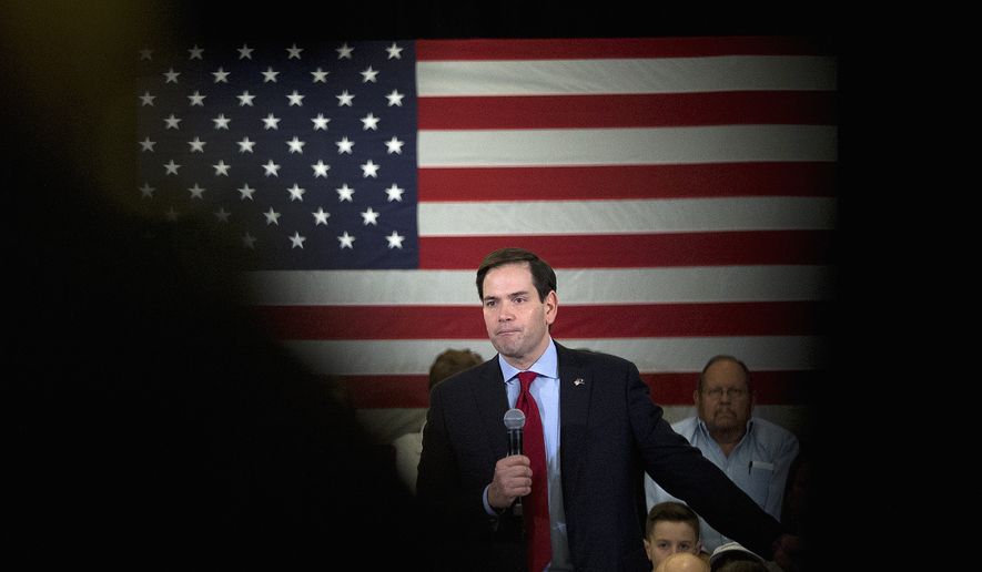 Republican presidential candidate, Sen. Marco Rubio, R-Fla. speaks during a rally, Friday, Feb. 19, 2016, in Columbia, S.C. (AP Photo/John Bazemore)