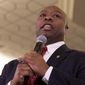 Sen. Tim Scott, R-S.C., speaks during a rally for Republican presidential candidate Sen. Marco Rubio, R-Fla., Friday, Feb. 19, 2016, in Columbia, S.C. (AP Photo/John Bazemore)