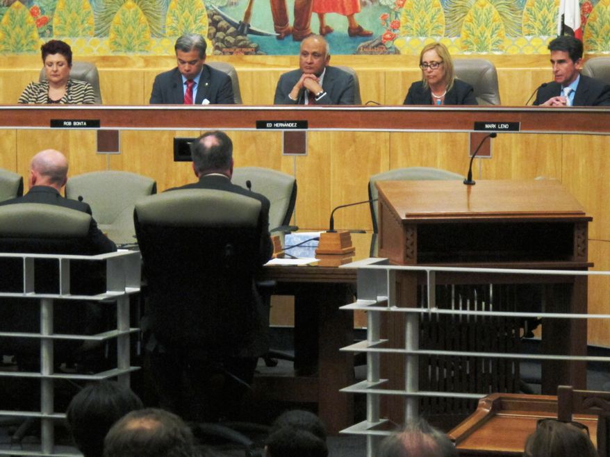California lawmakers discuss a proposal to restructure taxes on health plans and boost funding for developmental disability services on Monday, Feb. 22, 2016 in Sacramento, Calif. A joint Assembly-Senate panel advanced the legislation to the full Legislature. (AP Photo/Jonathan J. Cooper)