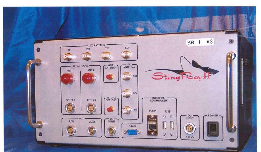 The StingRay II, manufactured by Harris Corporation, of Melbourne, Fla., is a cellular site simulator used for surveillance purposes. On Sept. 21, 2017, the U.S. Court of Appeals for the District of Columbia ruled that using such devices to track individuals without a warrant was a violation of the Fourth Amendment. (U.S. Patent and Trademark Office via Associated Press) **FILE**