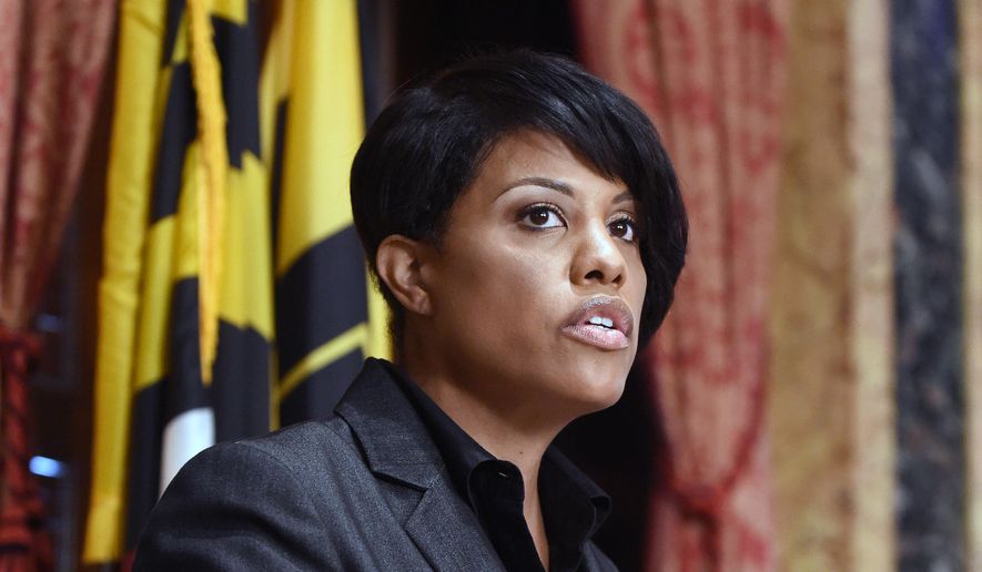 Baltimore Mayor Stephanie Rawlings-Blake announces that she will not seek re-election next year, during a news conference on Friday, Sept. 11, 2015 in Baltimore.   Rawlings-Blake said she believes she could have won re-election, pointing to her work on the city’s budget and pension system. However, she said, not seeking re-election was the best decision for the city and for her family.  (Kenneth K. Lam/The Baltimore Sun via AP)  WASHINGTON EXAMINER OUT; MANDATORY CREDIT
