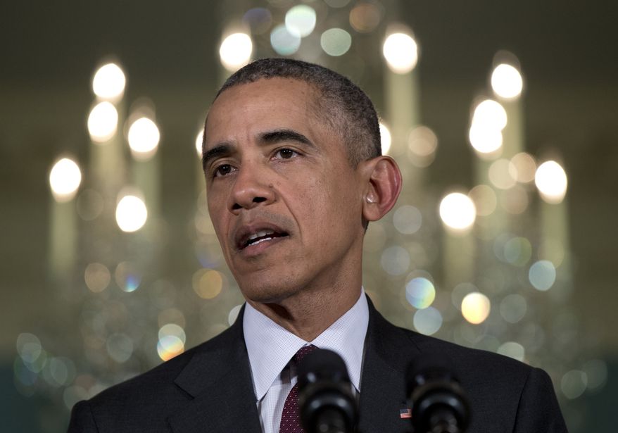 President Barack Obama speaks after hosting a meeting of his National Security Council (NSC) at the State Department in Washington, Thursday, Feb. 25, 2016. The meeting focused on the global campaign to degrade and destroy ISIL as well as Syria and other regional issues. (AP Photo/Carolyn Kaster)