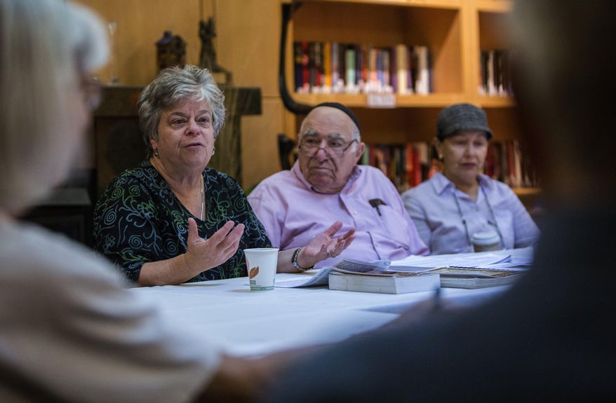 In this July 14, 2015 photo, Doreen Alhadeff speaks to the Ladino language class at the Summit at First Hill in Seattle. (Steve Ringman/The Seattle Times via AP) SEATTLE OUT; USA TODAY OUT; MAGS OUT; TELEVISION OUT; NO SALES; MANDATORY CREDIT: STEVE RINGMAN/SEATTLE TIMES