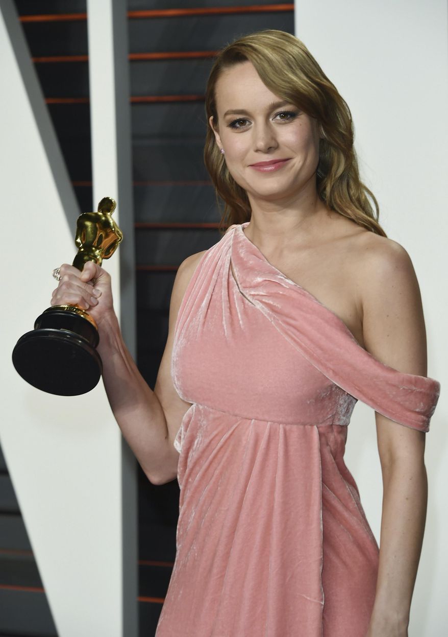 "Best Actress" winner Brie Larson arrives at the Vanity Fair Oscar Party on Sunday, Feb. 28, 2016, in Beverly Hills, Calif. (Photo by Evan Agostini/Invision/AP)