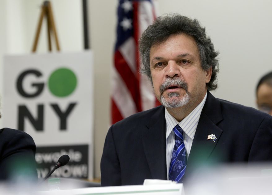 Assemblyman Felix Ortiz, D-Brooklyn, speaks during a public forum on climate change on Monday, Feb. 29, 2016, in Albany, N.Y. Nearly two dozen state lawmakers want New York's public pension fund to drop stock holdings in oil, natural gas and coal companies as part of a movement against global warming. (AP Photo/Mike Groll)