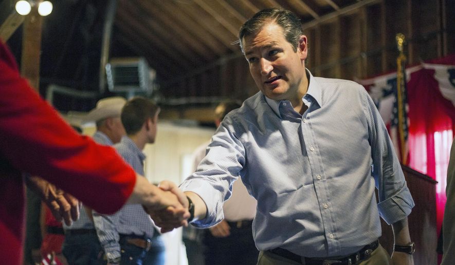 FILE - In this Aug. 20, 2015 file photo, Republican presidential hopeful Ted Cruz greets supporters after speaking at a Wyoming Republican Party fundraising event, at the Wyoming Hereford Ranch in Cheyenne, Wyo. Participants in Wyoming’s final series of Republican precinct caucuses Tuesday, March 1, 2016, say they’re looking for the best candidate to repeal federal regulations on fossil fuels. Precinct caucuses involve lively debating over presidential candidates. (Ryan Dorgan/The Casper Star-Tribune via AP, File) MANDATORY CREDIT