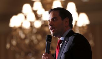 Republican presidential candidate, Sen. Marco Rubio, R-Fla., speaks at a campaign rally in Shelby Township, Mich., Wednesday, March 2, 2016. (AP Photo/Paul Sancya)