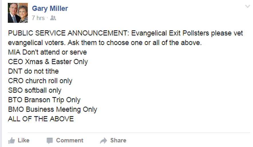 Facebook screenshot from Gary Miller, minister with "Talk Less! Pray More!" ministries.
