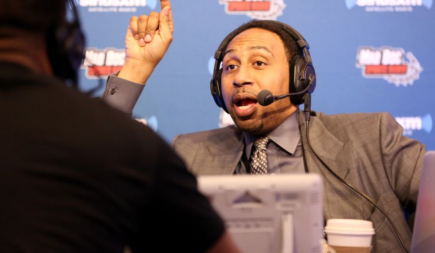 Sportscaster Stephen A. Smith is seen during an interview on Radio Row at the NFL Media Center during Super Bowl Week on Wednesday, February 3, 2106 in San Francisco, CA. (AP Photo/Gregory Payan) **. FILE **