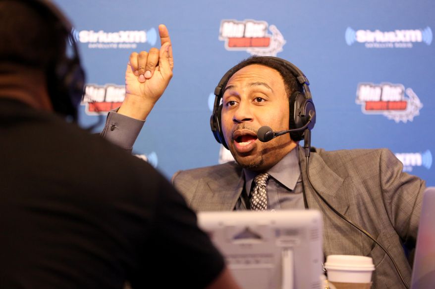 Sportscaster Stephen A. Smith is seen during an interview on Radio Row at the NFL Media Center during Super Bowl Week on Wednesday, February 3, 2106 in San Francisco, CA. (AP Photo/Gregory Payan) **. FILE **