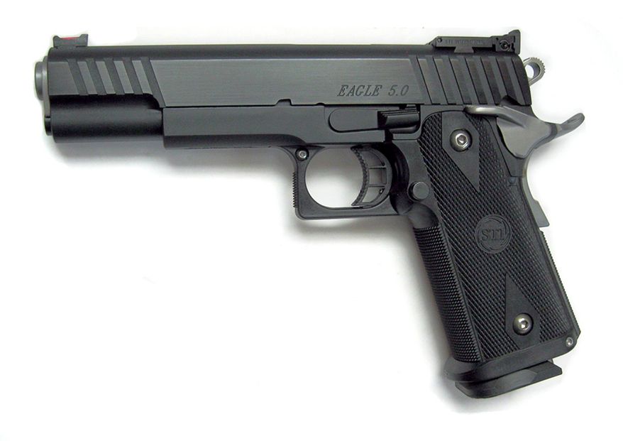 STI EAGLE-The Eagle lead the way in STI’s development of the 2011. This gun was the first ever high capacity handgun featuring the tried and true John Browning 1911 design. The idea came about in 1993 when competition shooters wanted a gun that shot as good as their 1911, but had the capacity that action shooting demands, thus the Eagle was born. Today the gun has not changed much, it still features the modular 2011 frame and short dust cover for a lightweight gun that stays on target.