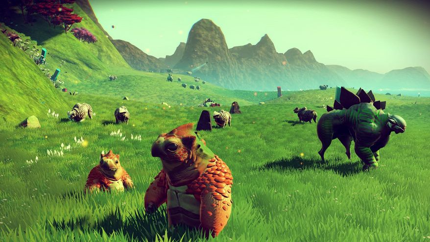 This image provided by Sony Computer Entertainment, LLC shows a scene with creatures from the video game, "No Man's Sky." (Sony Computer Entertainment, LLC via AP)
