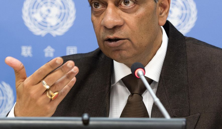 In this photo provided by the United Nations, Atul Khare, United Nations’ Under-Secretary-General for Field Support, addresses a news conference at U.N. headquarters, Friday, March 4, 2016. Khare presented the U.N. Secretary-General&#39;s report on special measures for protection from sexual exploitation and sexual abuse in peacekeeping operations. (Eskinder Debebe/The United Nations via AP) MANDATORY CREDIT