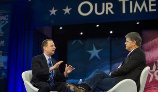 The backlash is so severe that despite strategists plotting to try to orchestrate a contested convention, Republican National Committee Chairman Reince Priebus (left) took to the stage of the Conservative Political Action Conference to insist it won&#x27;t happen. (Rod Lamkey Jr./Special to the Washington Times)