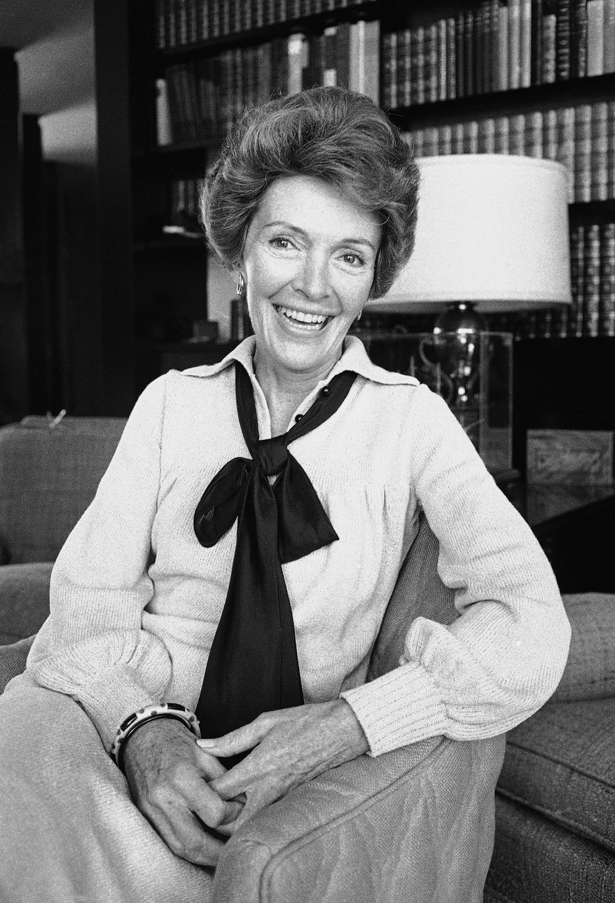 Nancy Reagan interviewed at her home in Los Angeles  Oct. 11, 1975, says she has mixed emotions that her husband, former California Gov. Ronald Reagan, may run for President. But, she said, &amp;quot;If this is what he really feels he should do, then that&#39;s the way it will be.&amp;quot; Reagan has said he will announce next month whether he will run against President Ford in the Republican primaries. (AP Photo)