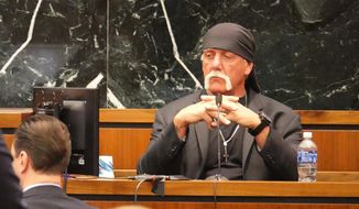Terry Bollea, known as professional wrestler Hulk Hogan, listens while testifying in his case against the news website Gawker at the Pinellas County Courthouse, in St. Petersburg, Fla., Monday, March 7, 2016. Hogan is suing Gawker for $100 million for publishing a video of him having sex with his best friend&#39;s wife. (Boyzell Hosey/Tampa Bay Times via AP, Pool)