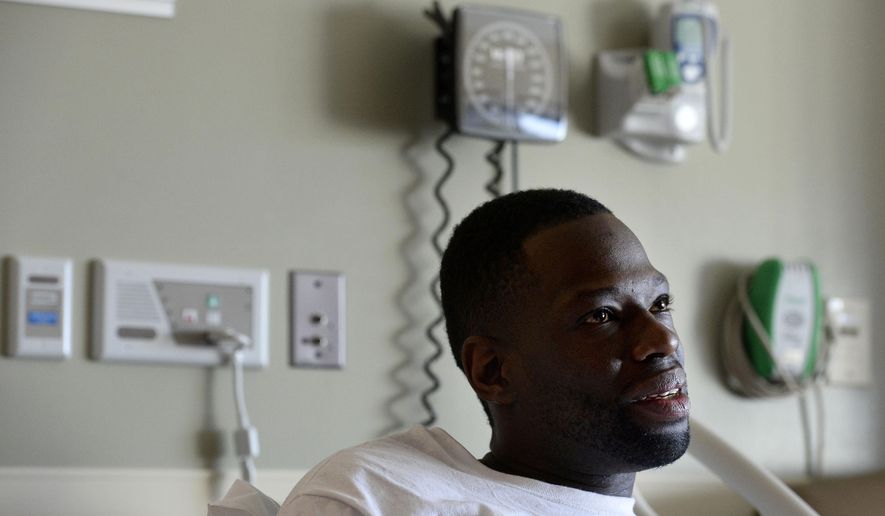 ADVANCE FOR USE SUNDAY, MARCH 13, 2016 AND THEREAFTER - In this Jan. 27, 2016 photo, Fred Robinson talks about his probation and struggles to pay his fines and court fees, from a hospital bed at St. Thomas Rutherford Hospital in Murfreesboro, Tenn. Probation is supposed to be a substitute for jail or prison, requiring offenders to maintain good behavior. But in more than a dozen states, probation for misdemeanors is a profit-making - and increasingly controversial - venture. (AP Photo/Mark Zaleski)