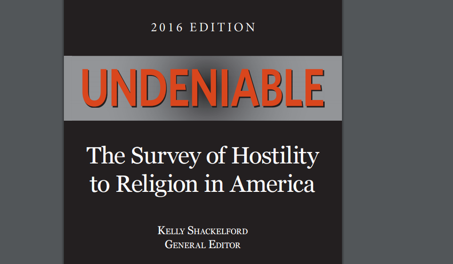Cover image of "Undeniable," a report on hostility toward religion in America, released by the First Liberty Institute.