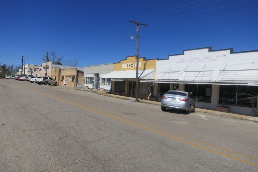 ADVANCE FOR WEEKEND EDITIONS MARCH 12-13 - This March 2, 2016 photo shows downtown Kirbyville, Texas. John Henry Kirby, the prototypical East Texas timber baron, made a whale of a lot of money in the dense Piney Woods that once surrounded this little East Texas town that bears his name. (Joe Holley/Houston Chronicle via AP) MANDATORY CREDIT