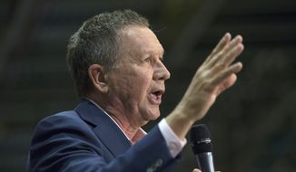 Republican presidential candidate, Ohio Gov. John Kasich speaks during a campaign stop at the Fuyao Glass America plant, Friday, March 11, 2016, in Moraine, Ohio. (AP Photo/John Minchillo)