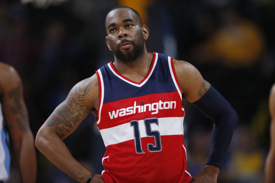 Washington Wizards forward Marcus Thornton reacts as time runs out in the team's NBA basketball game against the Denver Nuggets on Saturday, March 12, 2016, in Denver. The Nuggets won 116-100. (AP Photo/David Zalubowski)