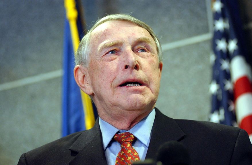 FILE - In this March 18, 2006, file photo, Rep. Martin Sabo, D-Minn., announces his retirement at his office in Minneapolis. Former Minnesota congressman Sabo has died. He was 78. Sabo's daughter, Karin Mantor, says he died Sunday, March 13, 2016, at Abbott Northwestern Hospital in Minneapolis. (AP Photo Craig Lassig, File)