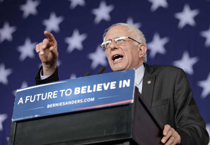 Democratic presidential candidate, Sen. Bernie Sanders, I-Vt., gestures as he speaks during a rally in Charlotte, N.C., Monday, March 14, 2016. (AP Photo/Chuck Burton)