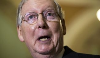 In this March 1, 2016, photo, Senate Majority Leader Mitch McConnell, R-Ky., talks to reporters following a closed-door policy meeting at the Capitol in Washington. The Supreme Court fight is about to get personal. Republicans prepared March 14 to unleash a torrent of activity opposing President Barack Obama&#x27;s nominee to replace the late Justice Antonin Scalia. As the president neared an announcement, Obama&#x27;s allies, too, were priming for an election-year fight. (AP Photo/J. Scott Applewhite, File)