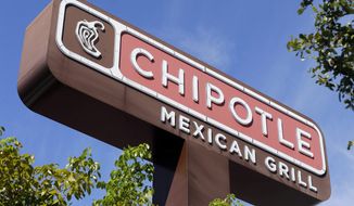 This Monday, Feb. 8, 2016, photo, shows the sign of a Chipotle restaurant in Hialeah, Fla. Chipotle is using free burrito offers to combat the &amp;#8220;eerie&amp;#8221; look of empty stores and convince people it&amp;#8217;s safe to return. The offers come as Chipotle fights to recover from a series of food scares, with sales down 26 percent in February. (AP Photo/Alan Diaz)