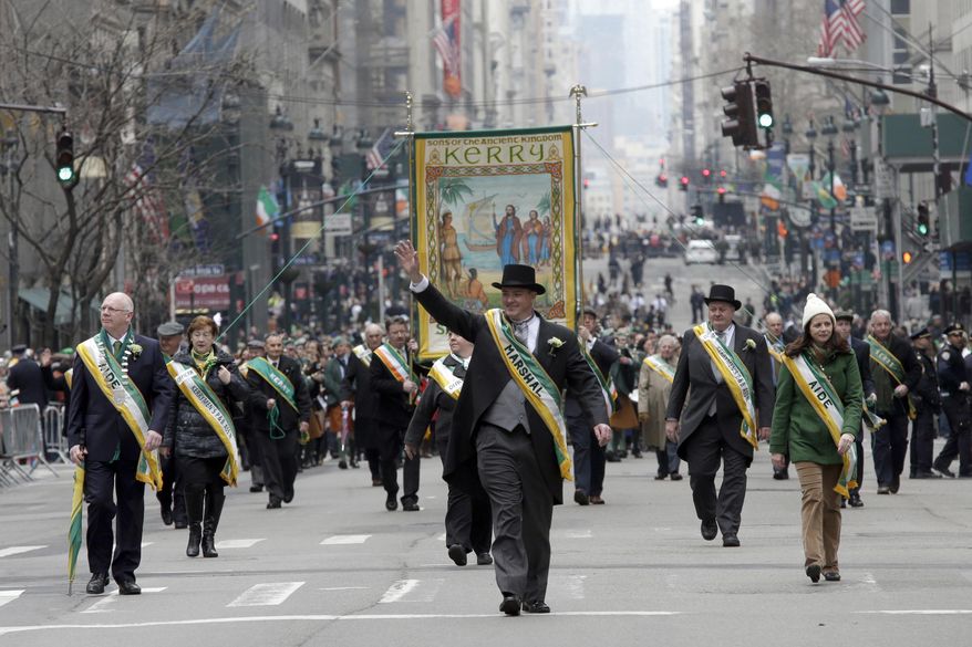A group from County Kerry, Ireland, marches up Fifth Avenue during the St. Patrick's Day Parade in New York, in this March 17, 2015, file photo. (AP Photo/Mary Altaffer, File)